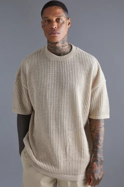 Oversized Drop Shoulder Open Stitch T-shirt | UK^boohooMAN Outlet