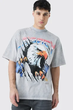 Oversized Eagle Graphic Acid Wash Heavyweight T-shirt | UK^boohooMAN New