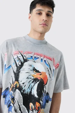 Oversized Eagle Graphic Acid Wash Heavyweight T-shirt | UK^boohooMAN New