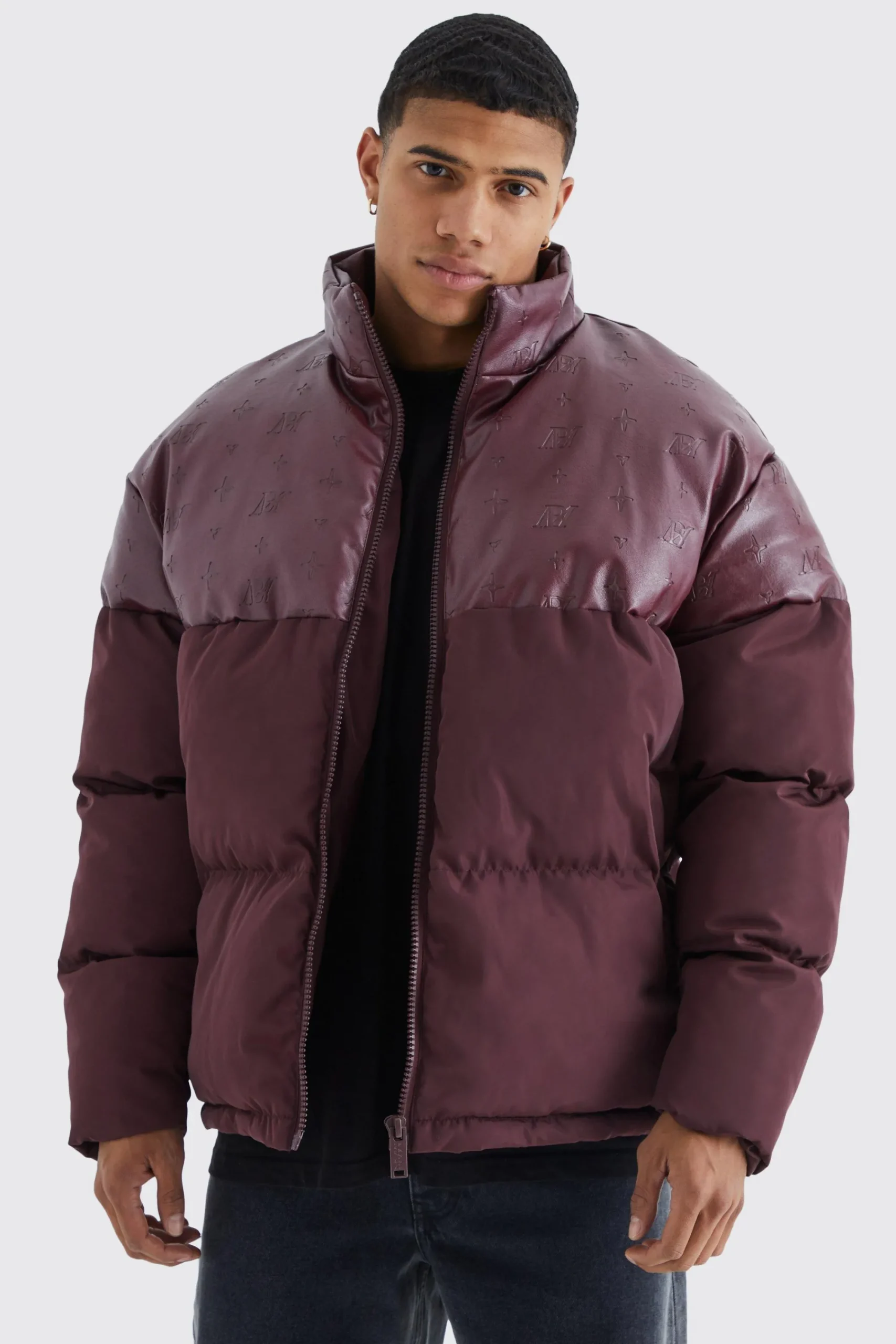boohooMAN Oversized Embossed Pu & Nylon Puffer | UK| Coats & Jackets