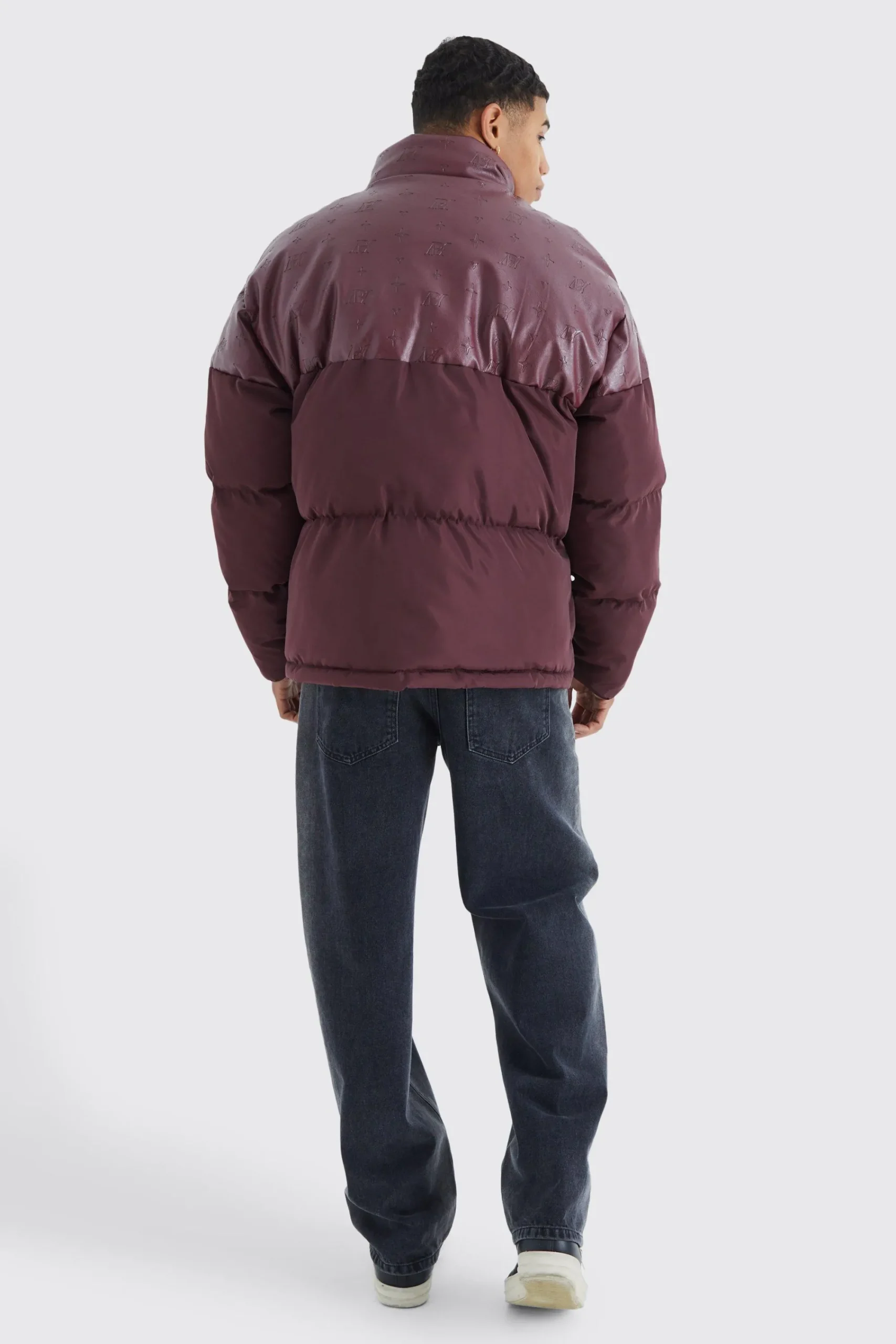 boohooMAN Oversized Embossed Pu & Nylon Puffer | UK| Coats & Jackets