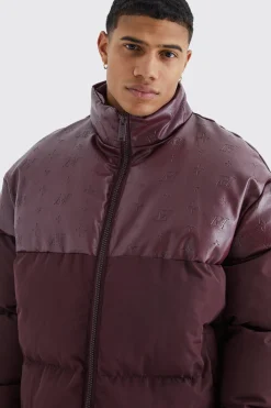 boohooMAN Oversized Embossed Pu & Nylon Puffer | UK| Coats & Jackets