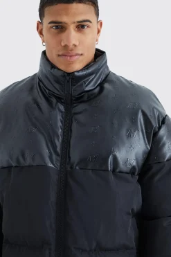 boohooMAN Oversized Embossed Pu & Nylon Puffer | UK| Coats & Jackets