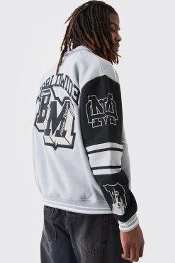 boohooMAN Oversized Embroidered Harrington Jersey Bomber Jacket | UK| Coats & Jackets