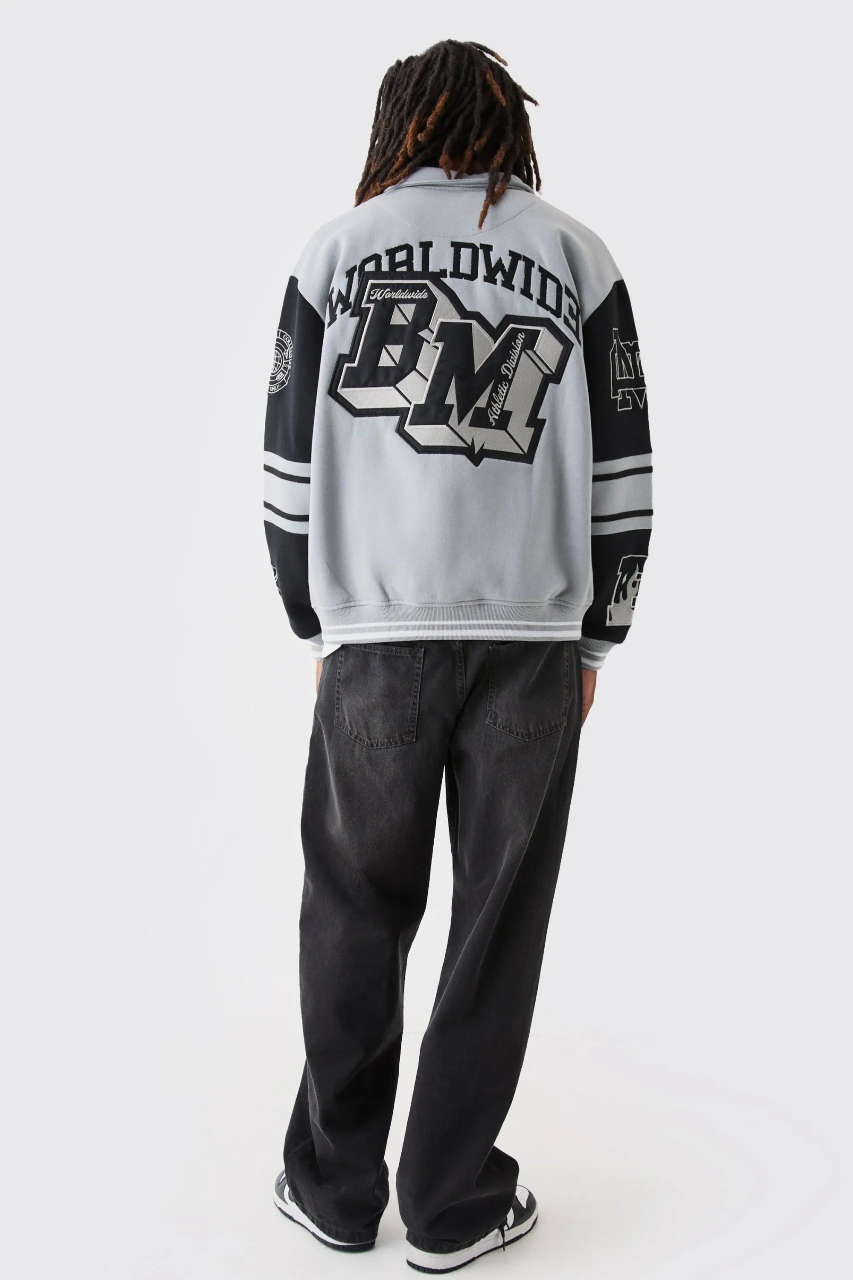 boohooMAN Oversized Embroidered Harrington Jersey Bomber Jacket | UK| Coats & Jackets