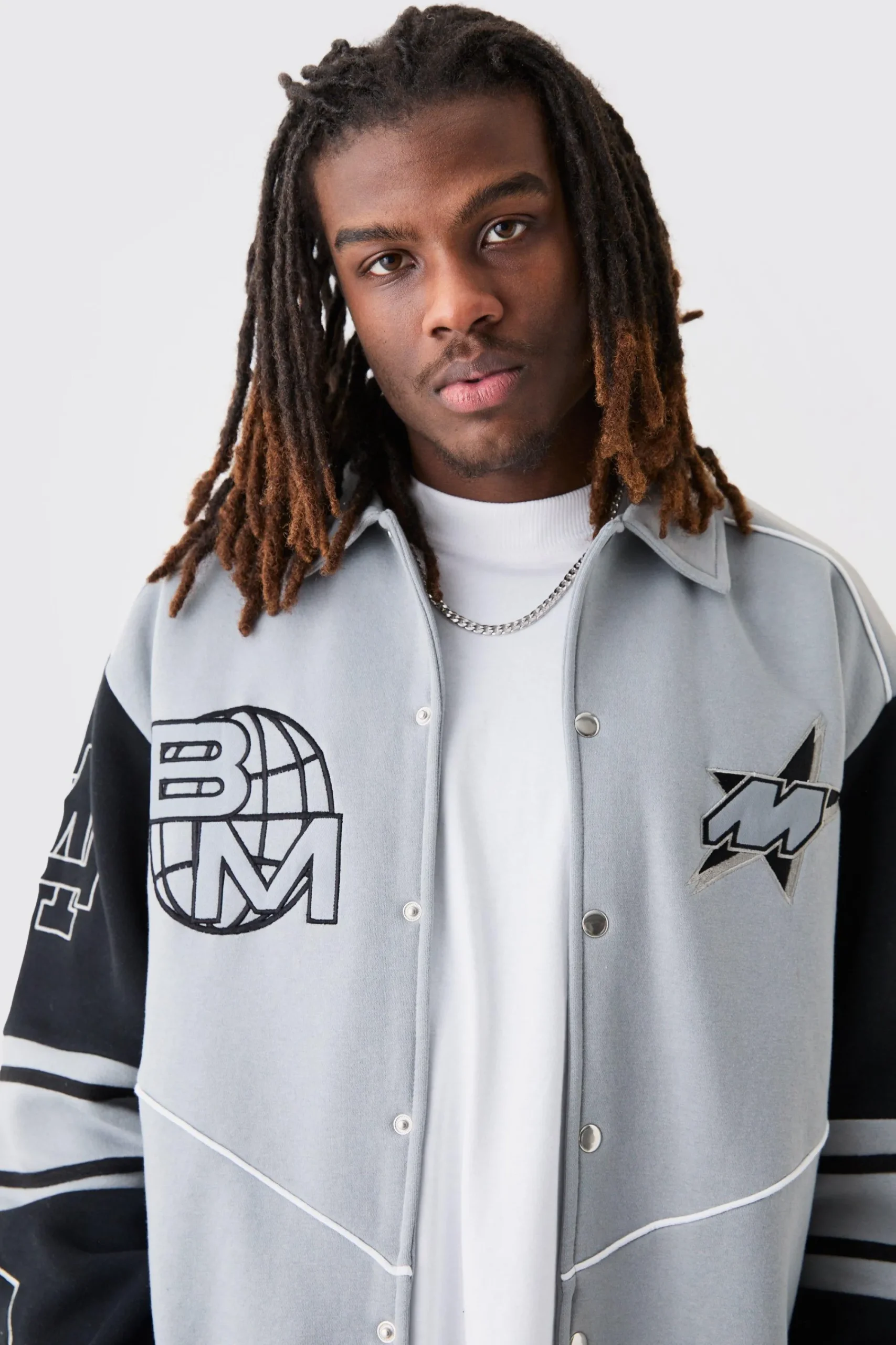 boohooMAN Oversized Embroidered Harrington Jersey Bomber Jacket | UK| Coats & Jackets