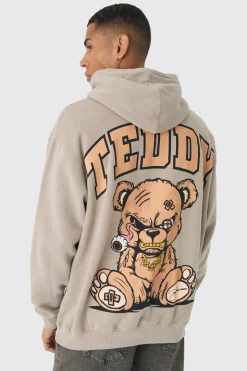 boohooMAN Oversized Evil Teddy Large Scale Print Hoodie | UK| Hoodies & Sweatshirts