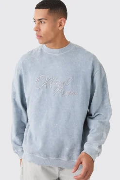 boohooMAN Oversized Extended Neck Acid Wash Embroidered Man Sweatshirt | UK| Hoodies & Sweatshirts