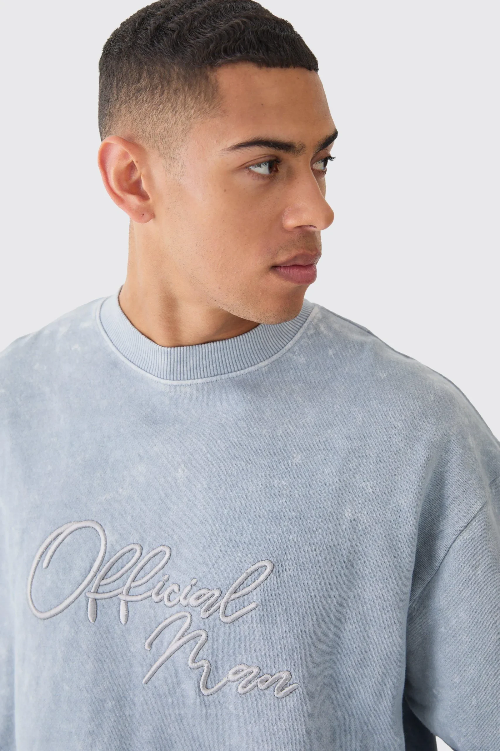boohooMAN Oversized Extended Neck Acid Wash Embroidered Man Sweatshirt | UK| Hoodies & Sweatshirts