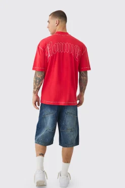 Oversized Extended Neck Applique Star Rhinestone T-shirt | UK^boohooMAN Outlet