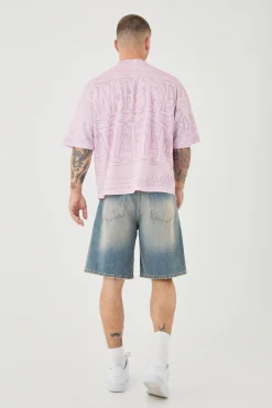 Oversized Extended Neck Boxy Homme Worldwide Mesh Print T-shirt | UK^boohooMAN Best