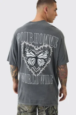 Oversized Extended Neck Butterfly Heart T-shirt | UK^boohooMAN Outlet