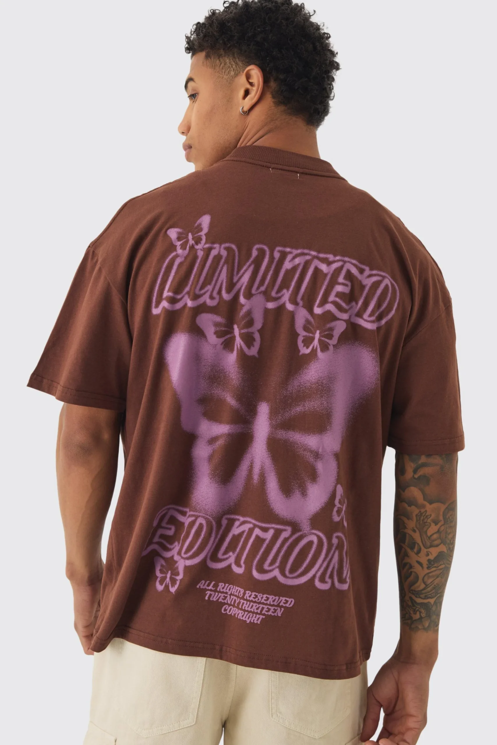 Oversized Extended Neck Blurred Butterfly Print T-shirt | UK^boohooMAN Discount