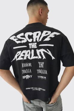 Oversized Extended Neck Boxy Escape The Reality Print T-Shirt | UK^boohooMAN Best