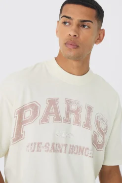 Oversized Extended Neck Boxy Paris Print T-Shirt | UK^boohooMAN Clearance