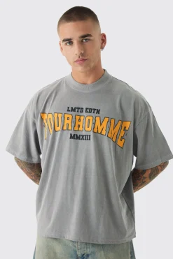 Oversized Extended Neck Boxy Pour Homme Wash Print T-Shirt | UK^boohooMAN
