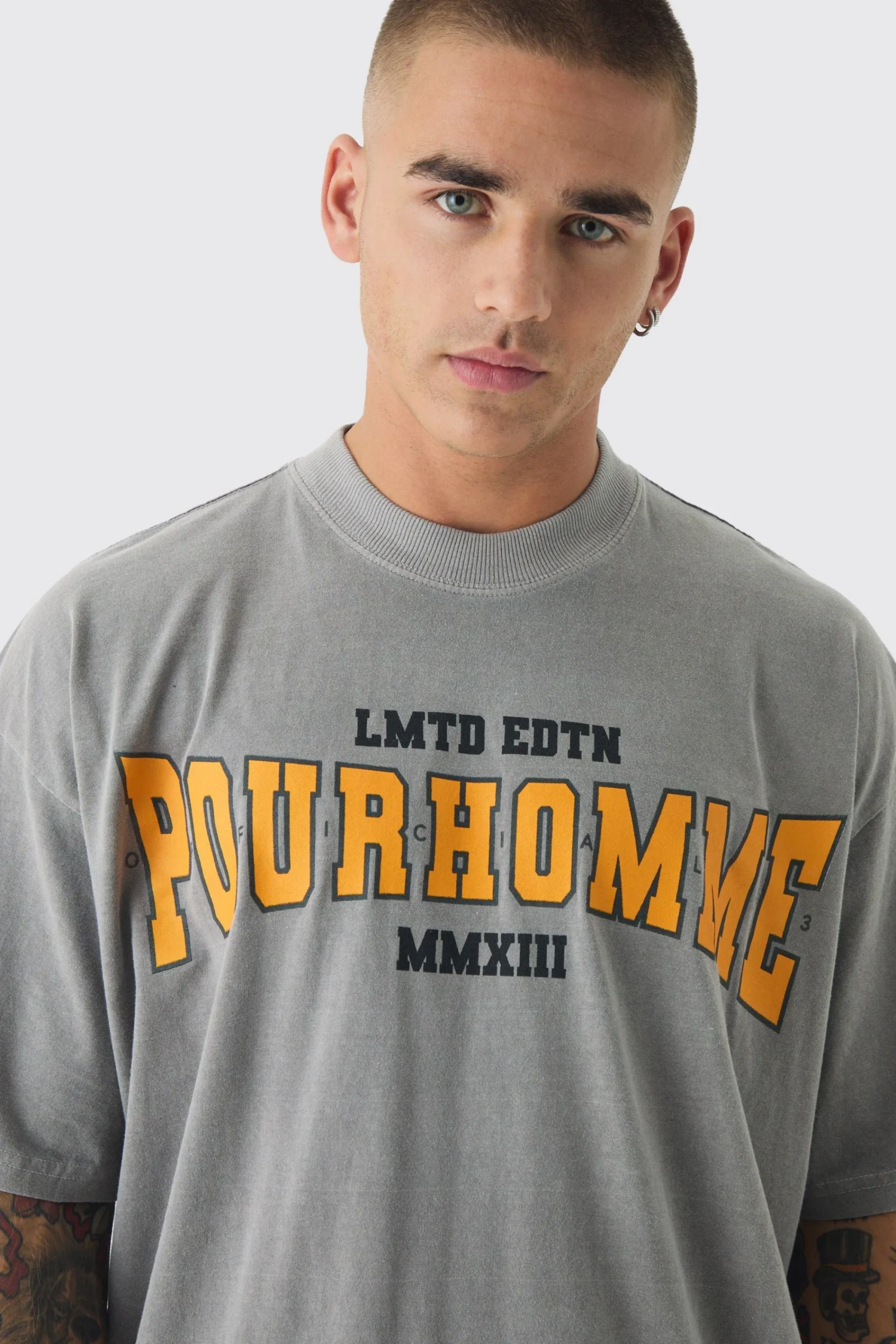 Oversized Extended Neck Boxy Pour Homme Wash Print T-Shirt | UK^boohooMAN