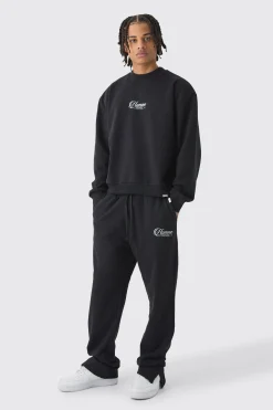 boohooMAN Oversized Extended Neck Boxy Heavy Sweatshirt Split Hem Tracksuit | UK| Tracksuits|Hoodies & Sweatshirts