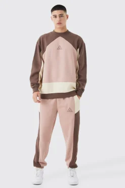 boohooMAN Oversized Extended Neck Colour Block Sweatshirt Tracksuit | UK| Tracksuits