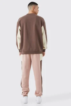 boohooMAN Oversized Extended Neck Colour Block Sweatshirt Tracksuit | UK| Tracksuits