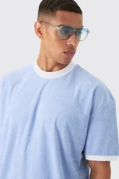 boohooMAN Oversized Extended Neck Contrast Towelling T-shirt & Shorts Set | UK| Tracksuits