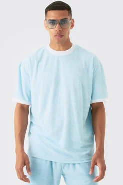 Oversized Extended Neck Contrast Towelling T-shirt | UK^boohooMAN Clearance