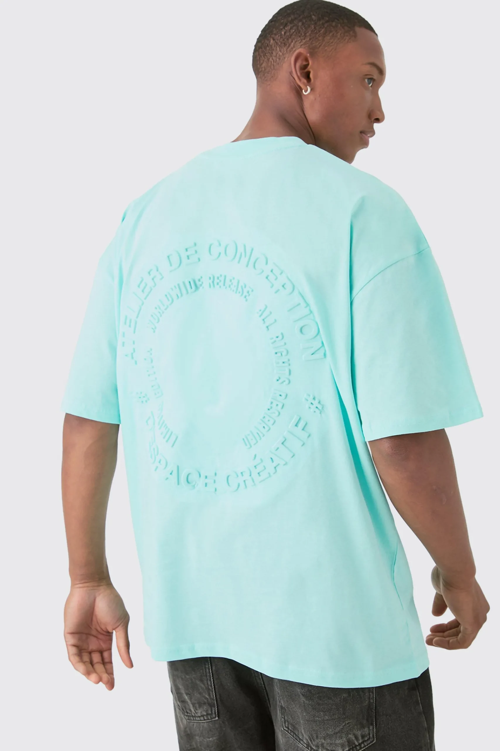 Oversized Extended Neck Circle Embossed T-shirt | UK^boohooMAN Discount