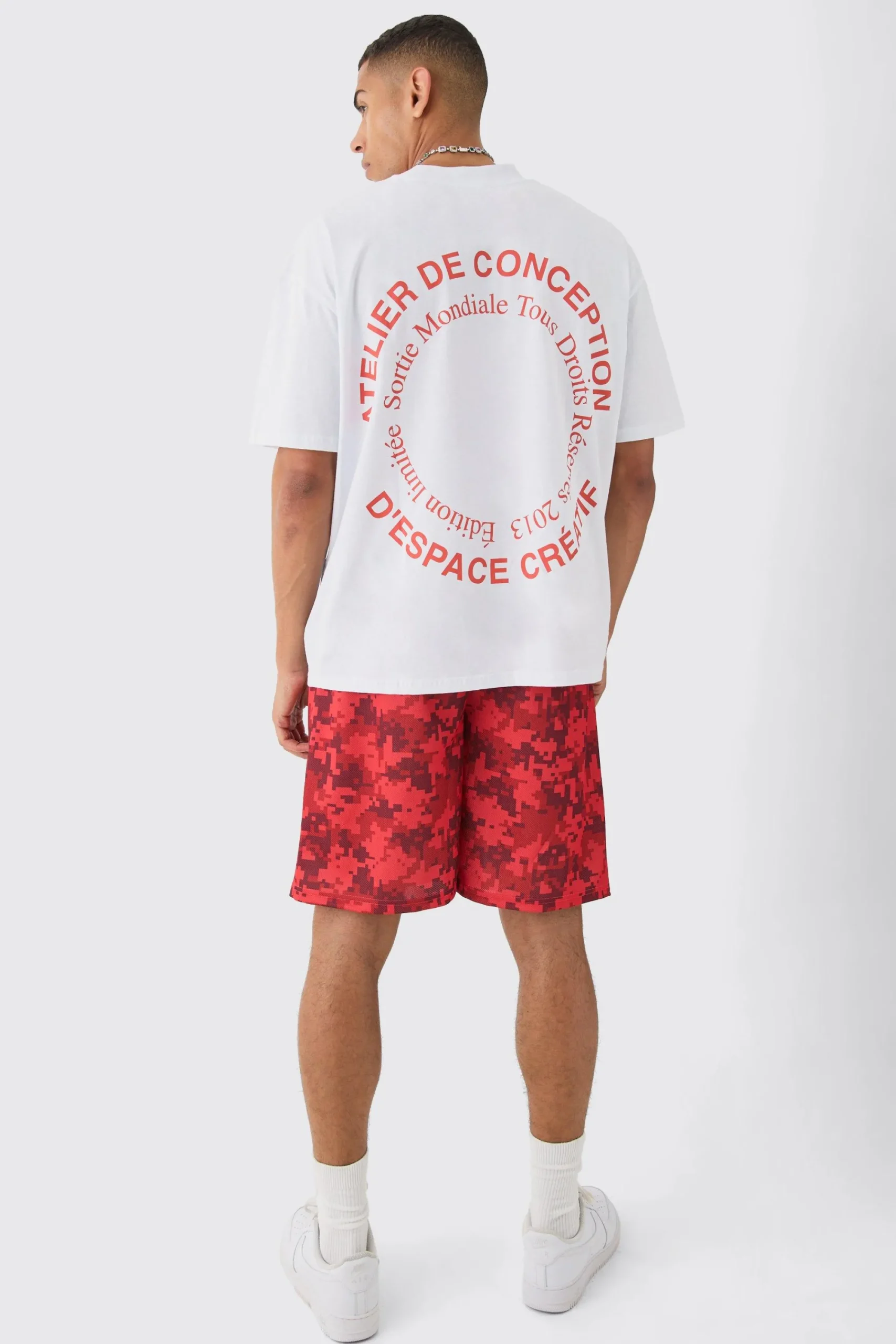 boohooMAN Oversized Extended Neck Circle T-shirt And Mesh Shorts Set | UK| Sets & Co-Ords|Tracksuits