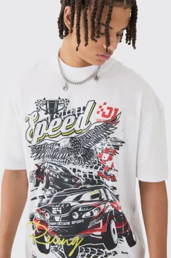 Oversized Extended Neck Car Graphic T-shirt | UK^boohooMAN Clearance