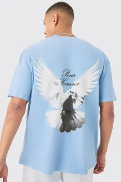 Oversized Extended Neck Dove Washed Back Print T-shirt | UK^boohooMAN Online