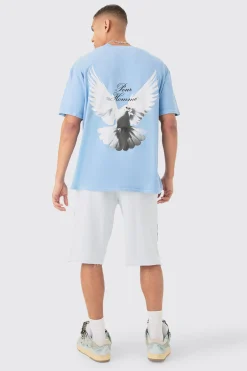Oversized Extended Neck Dove Washed Back Print T-shirt | UK^boohooMAN Online