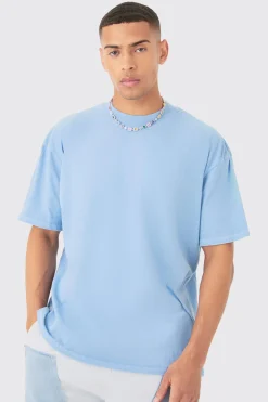 Oversized Extended Neck Dove Washed Back Print T-shirt | UK^boohooMAN Online