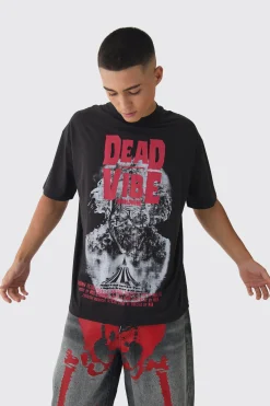 Oversized Extended Neck Dead Vibe Print T-Shirt | UK^boohooMAN Sale