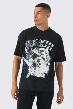 Oversized Extended Neck Dove Statue Graphic T-Shirt | UK^boohooMAN New