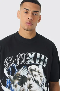 Oversized Extended Neck Dove Statue Graphic T-Shirt | UK^boohooMAN New