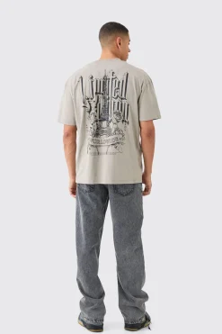 Oversized Extended Neck Embroidered Graphic T-shirt | UK^boohooMAN Clearance