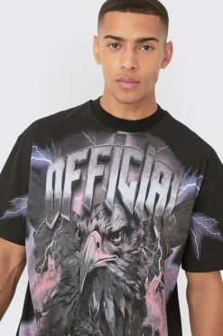 Oversized Extended Neck Extreme OFFCL Eagle Print T-shirt | UK^boohooMAN Sale