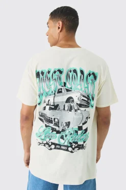 Oversized Extended Neck East Coast Car Back Print T-shirt | UK^boohooMAN Clearance