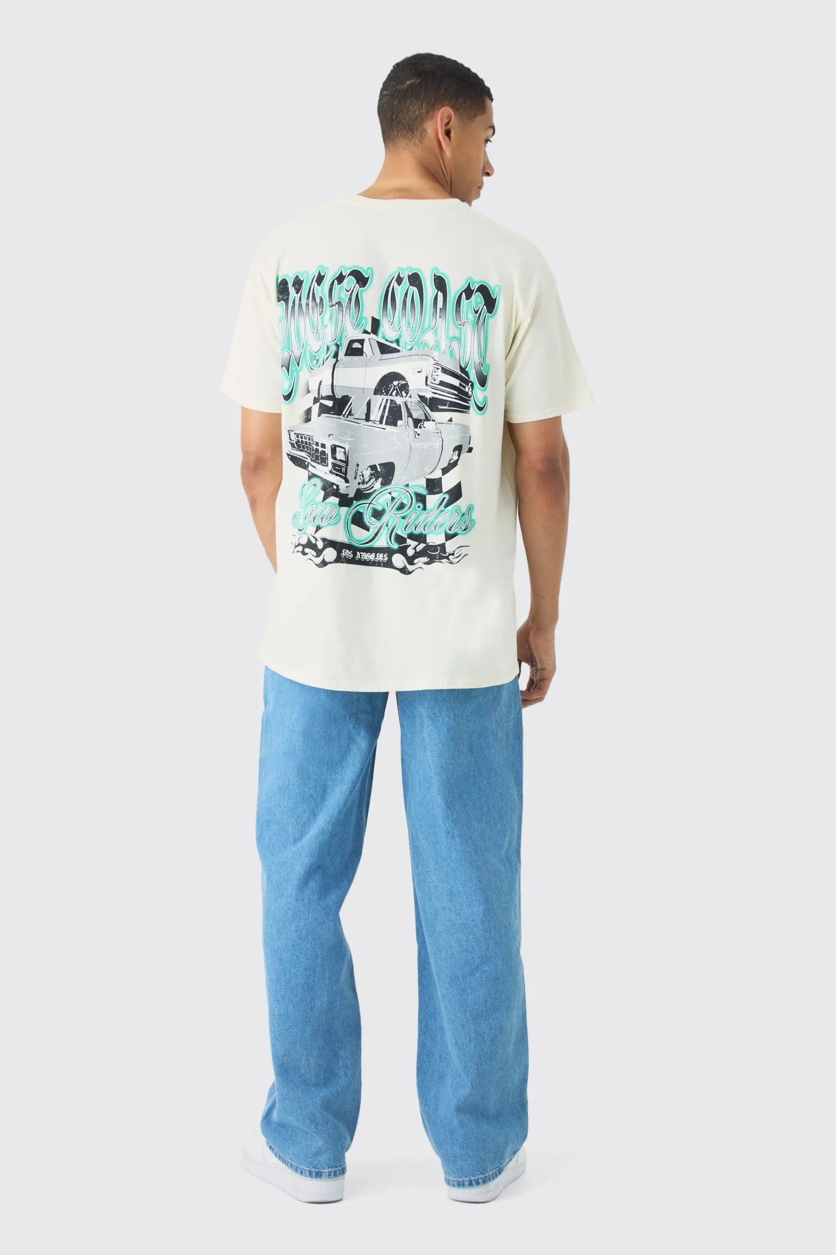 Oversized Extended Neck East Coast Car Back Print T-shirt | UK^boohooMAN Clearance