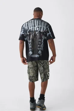 Oversized Extended Neck Extreme Gothic Back Graphic T-shirt | UK^boohooMAN Clearance