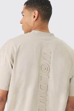Oversized Extended Neck Embossed Worldwide T-shirt | UK^boohooMAN Sale