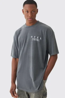 Oversized Extended Neck Flame Rose Print Washed T-shirt | UK^boohooMAN Outlet