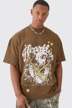 Oversized Extended Neck Graphic Heavy T-shirt | UK^boohooMAN Online