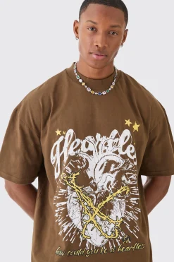 Oversized Extended Neck Graphic Heavy T-shirt | UK^boohooMAN Online