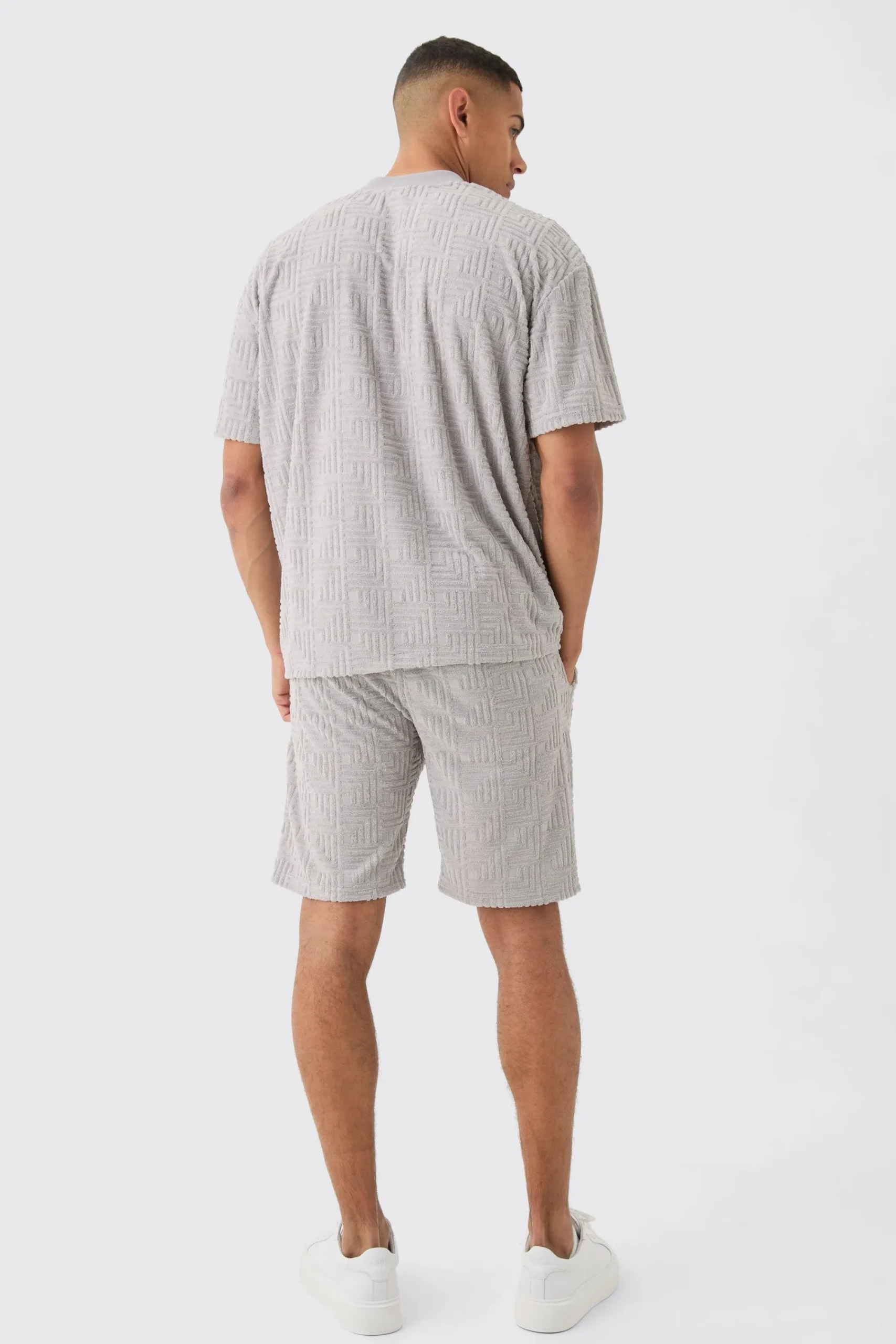 Oversized Extended Neck Geo Towelling Jacquard T-shirt | UK^boohooMAN Best