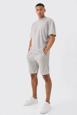 Oversized Extended Neck Geo Towelling Jacquard T-shirt | UK^boohooMAN Best