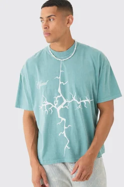 Oversized Extended Neck Gothic Cross T-shirt | UK^boohooMAN Hot