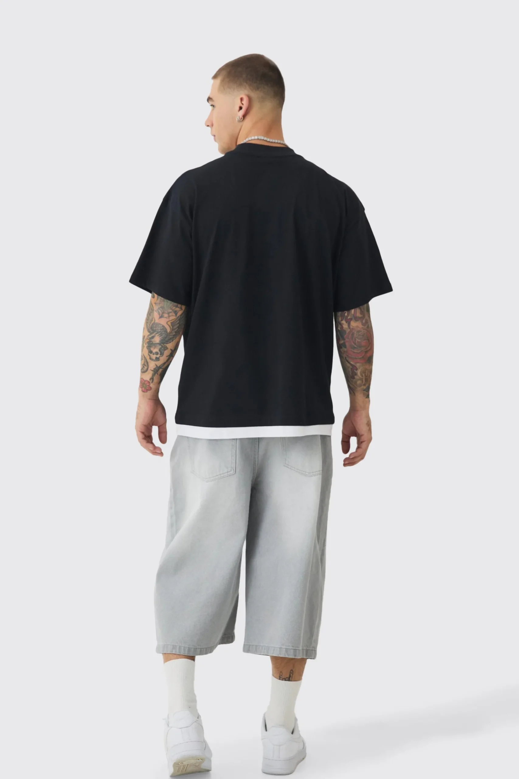 Oversized Extended Neck Graphic Faux Layer T-shirt | UK^boohooMAN Sale