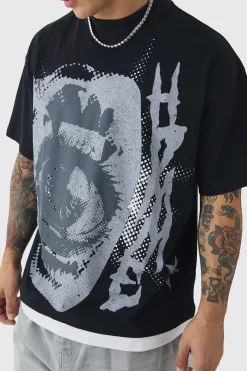 Oversized Extended Neck Graphic Faux Layer T-shirt | UK^boohooMAN Sale