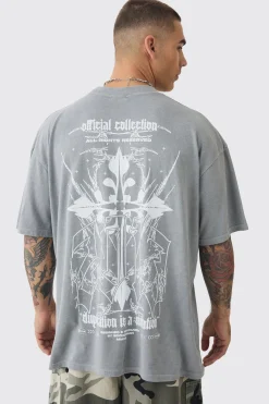 Oversized Extended Neck Gothic Cross T-shirt | UK^boohooMAN Best